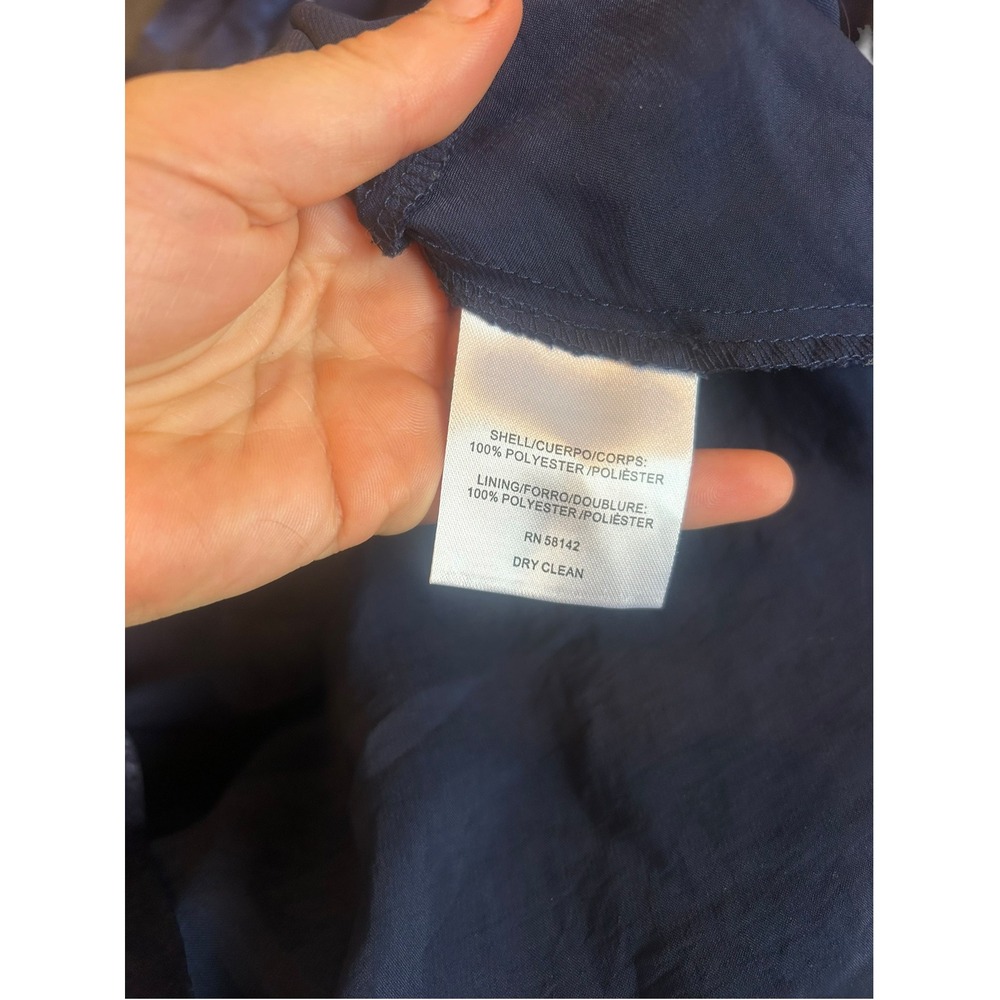Gal Meets Glam Navy Jennifer Shimmer Satin Wrap Midi Dress Ruffle Hem Size 2 - Picture 8 of 8